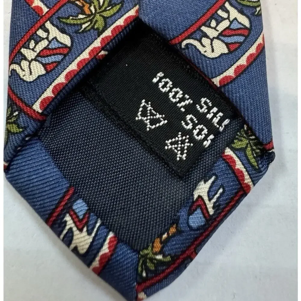 Salvatore Ferragamo Silk Tie Elephants Camels Palms Blue Red Novelty Print Italy